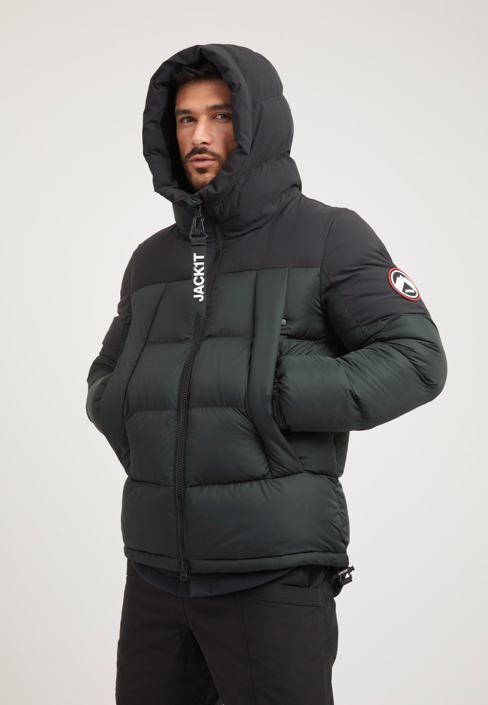 Luna Puffer Jacket Olive/Black styled shot by JACK1T