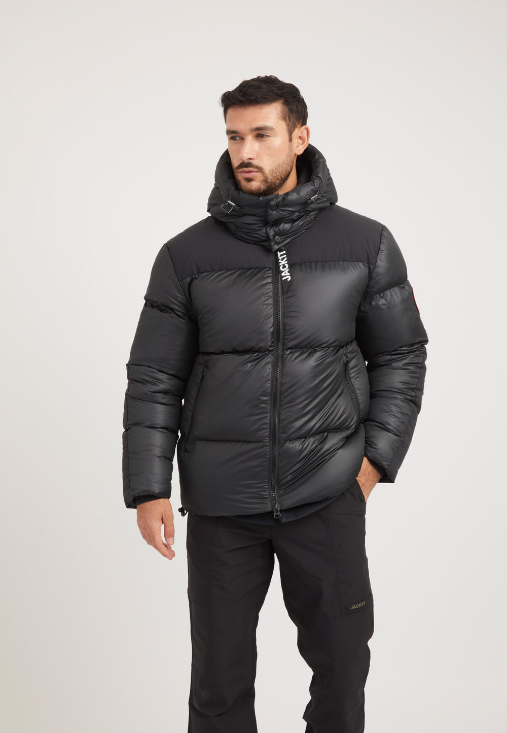 Expedition Parka Black/Black on model front view by JACK1T