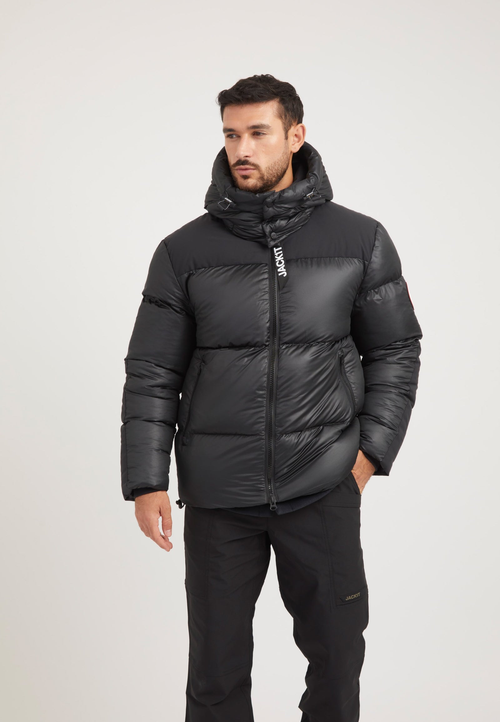 Expedition Parka Black/Black on model front view by JACK1T