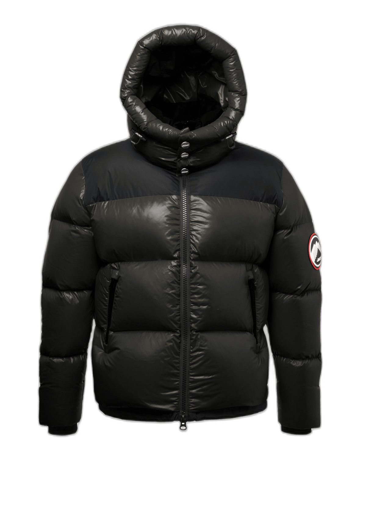 Mens black parka featuring a boxy fit, oversized hoodie, and durable water repellent fabric.