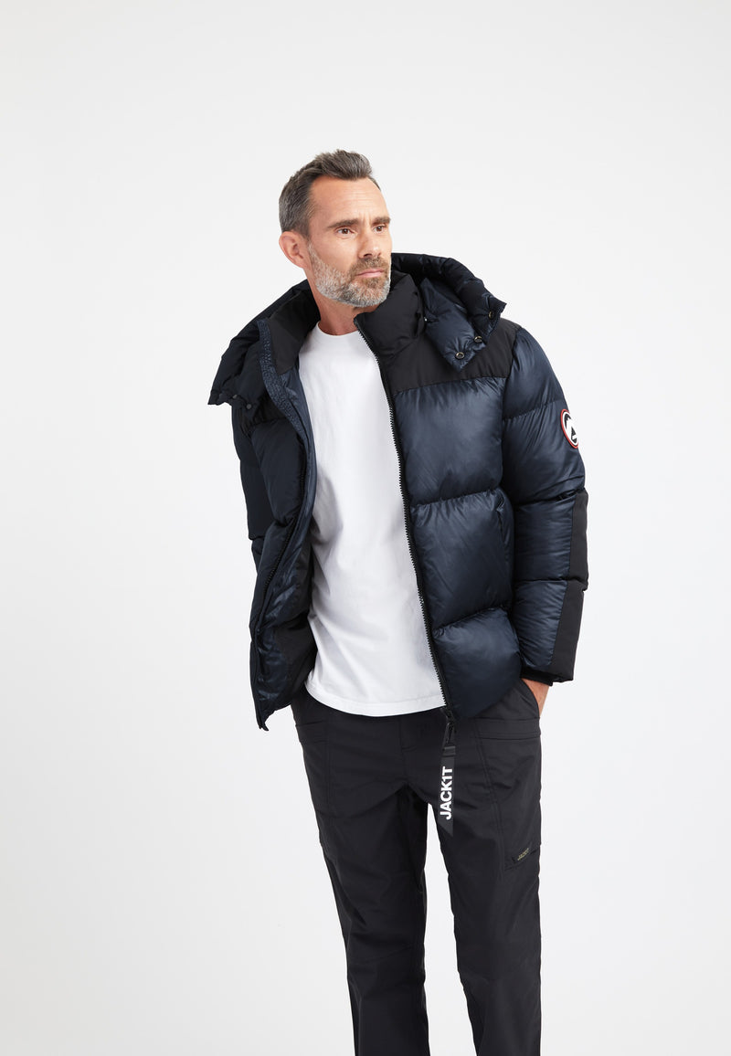 Expedition Parka Navy on model front view by JACK1T