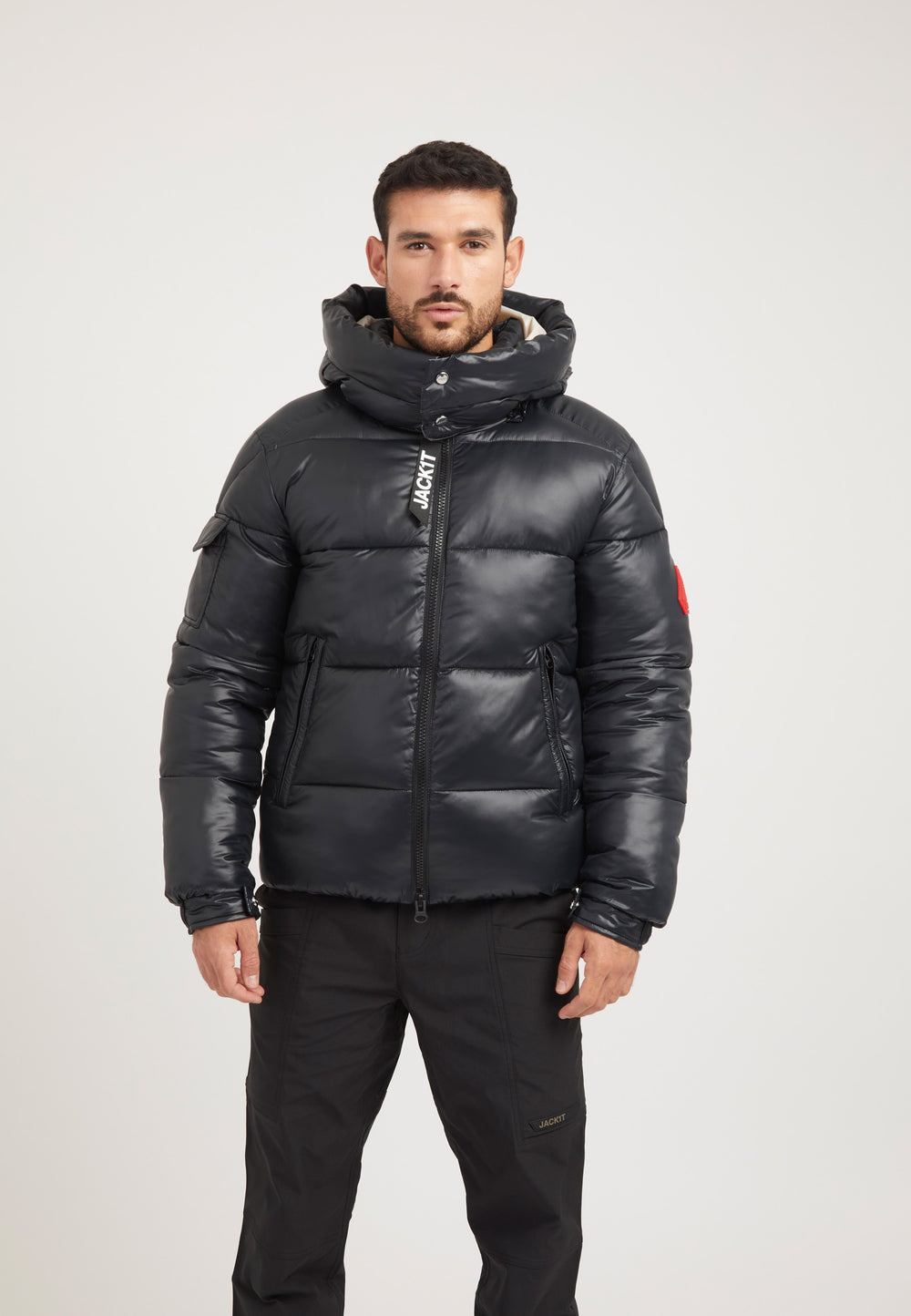 EZ Slick Racer Jacket Black/Stone on model front view by JACK1T