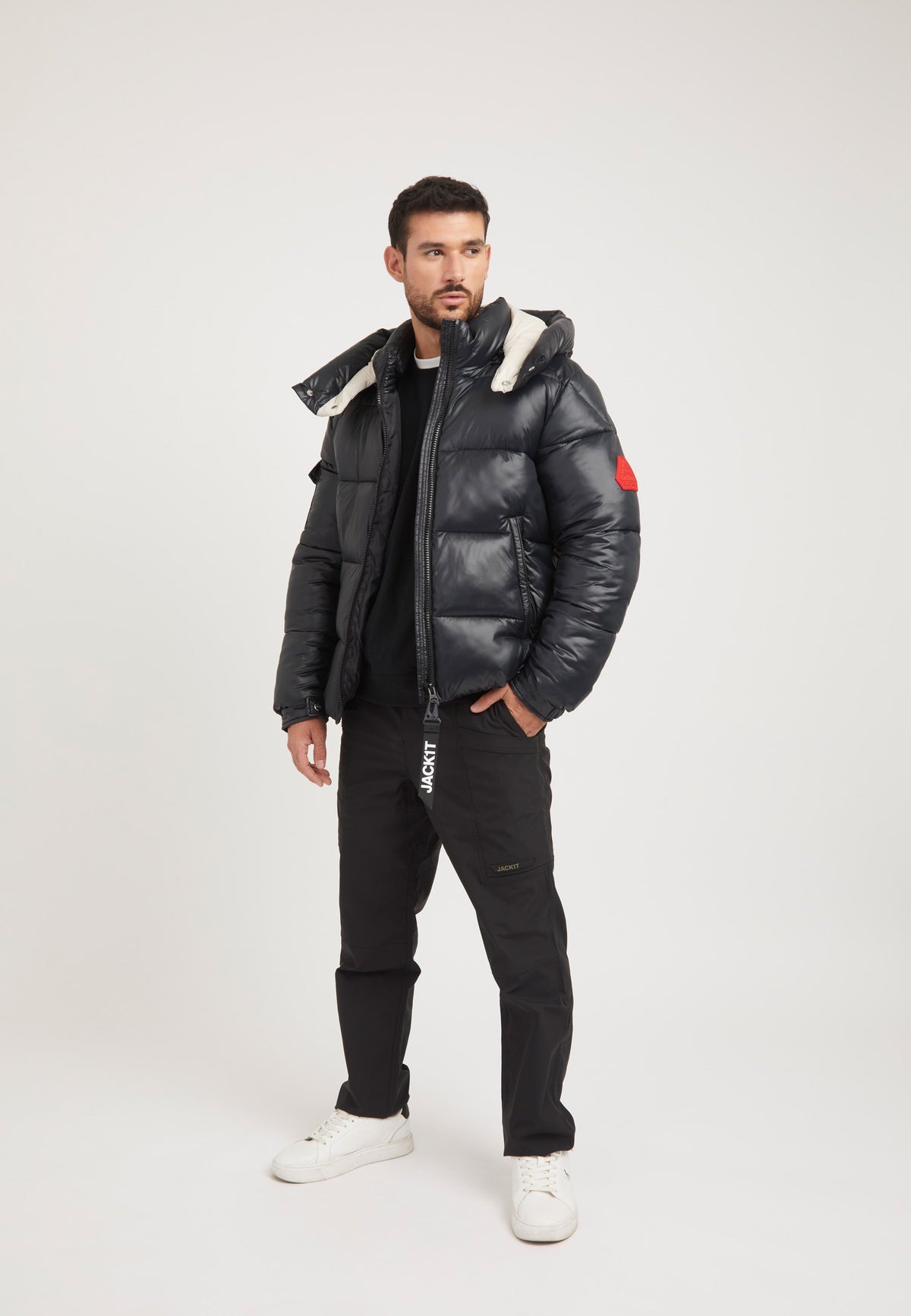 EZ Slick Racer Jacket Black/Stone on model detail by JACK1T