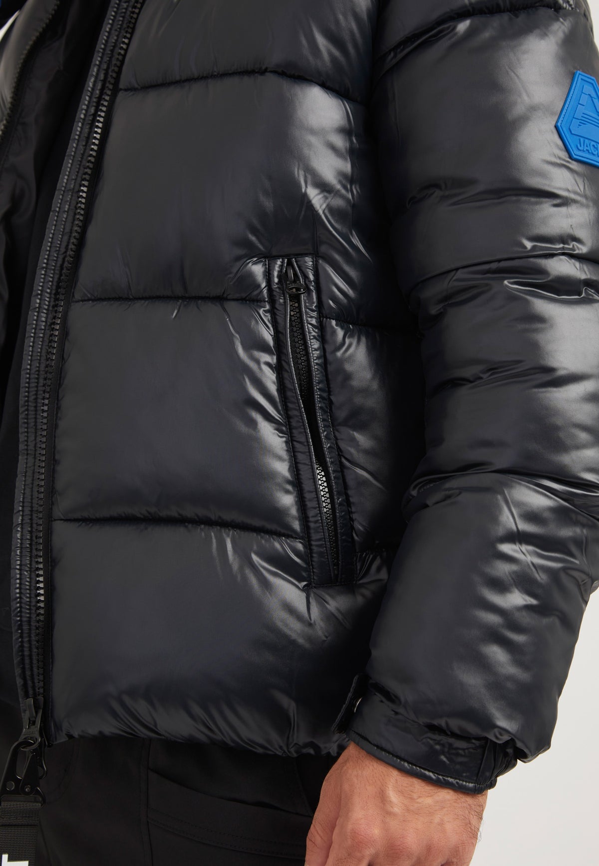 EZ Slick Racer Jacket Black/Glacial Blue detail shot by JACK1T