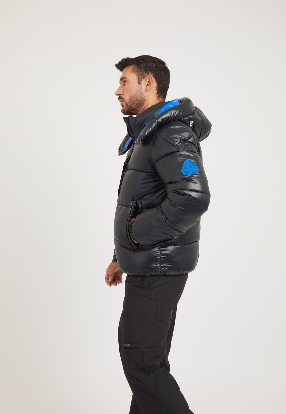 EZ Slick Racer Jacket Black/Glacial Blue on model back view by JACK1T
