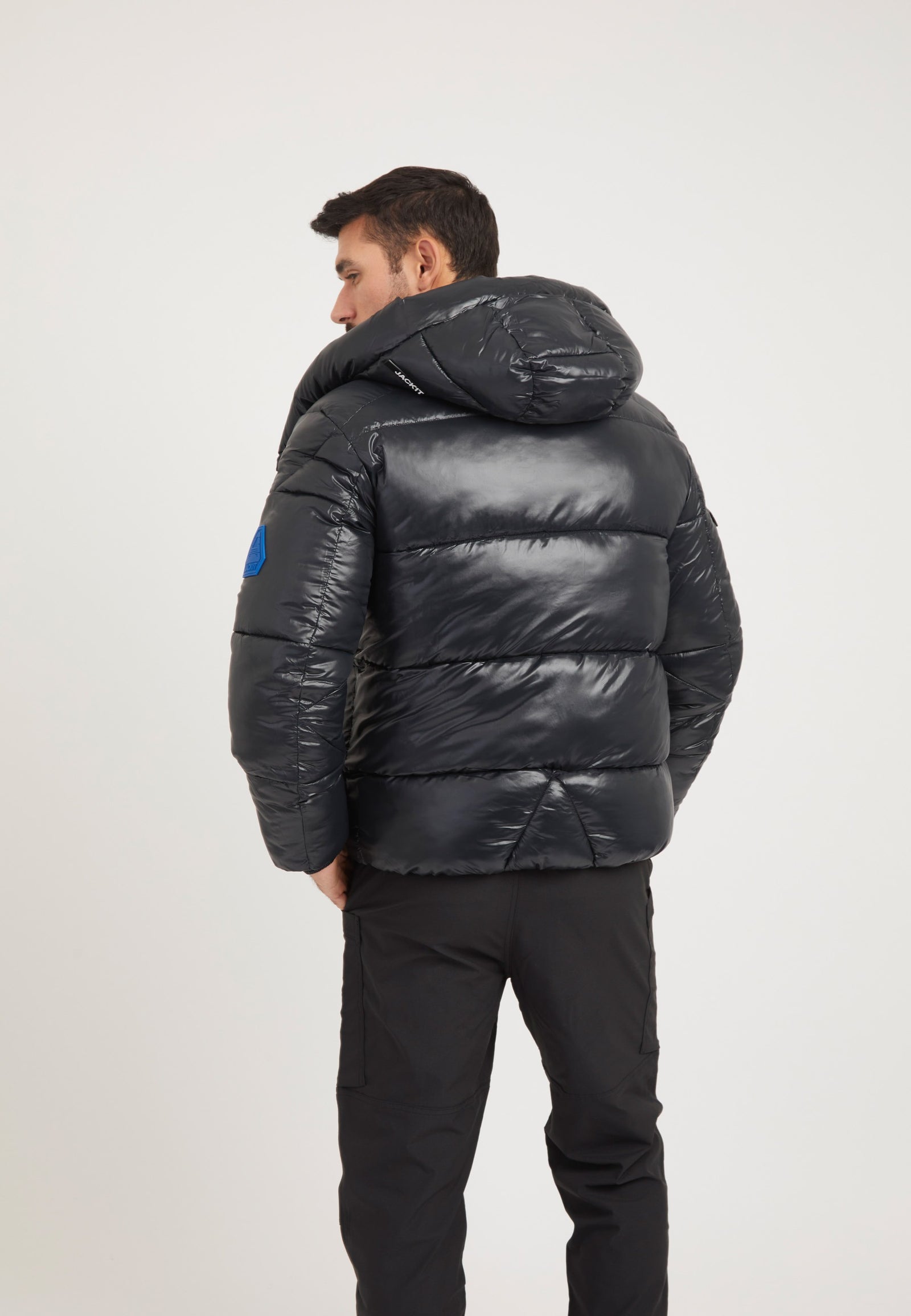 EZ Slick Racer Jacket Black/Glacial Blue on model full length by JACK1T