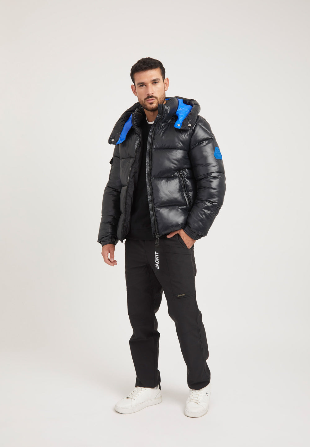 EZ Slick Racer Jacket Black/Glacial Blue on model detail by JACK1T