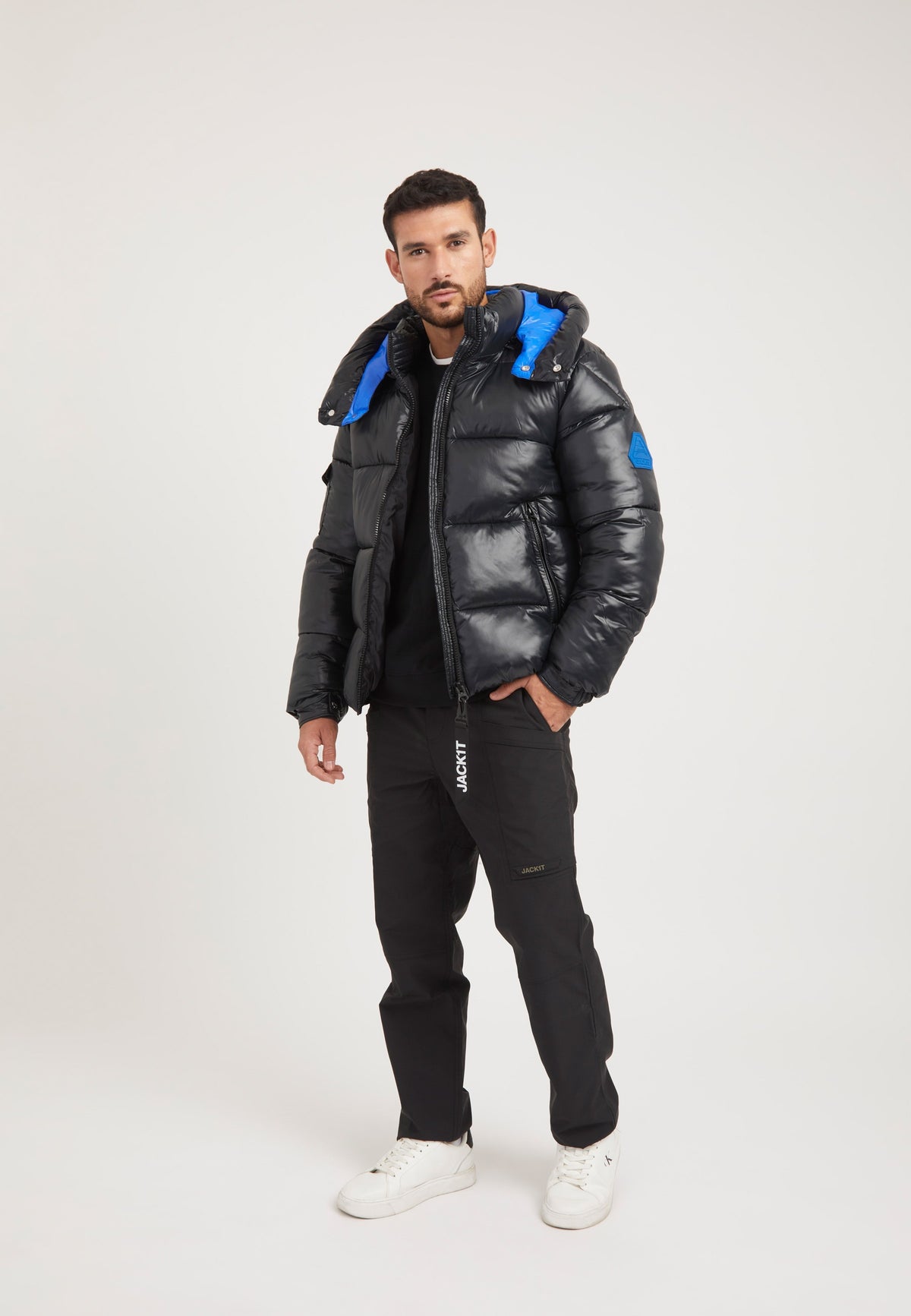 EZ Slick Racer Jacket Black/Glacial Blue on model detail by JACK1T