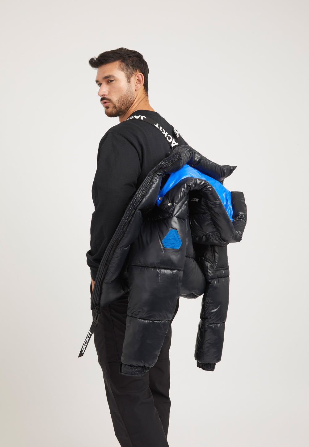 EZ Slick Racer Jacket Black/Glacial Blue styled shot by JACK1T