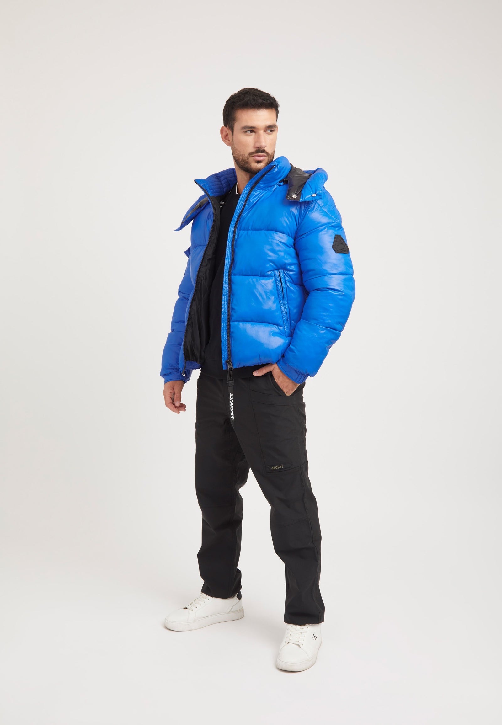EZ Slick Racer Jacket Glacial Blue on model detail by JACK1T