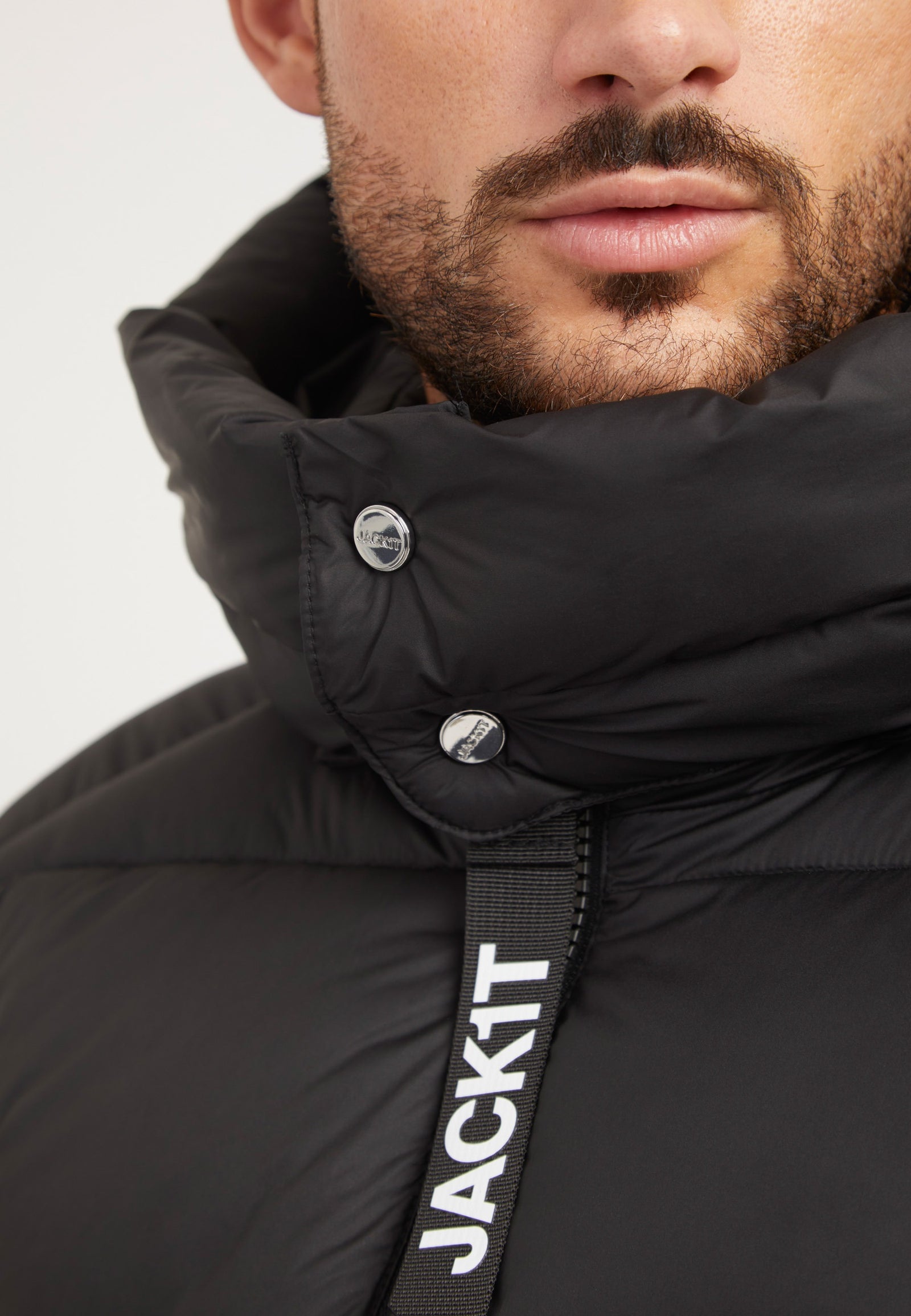EZ Puffer Racer Jacket Matt Black detail shot by JACK1T
