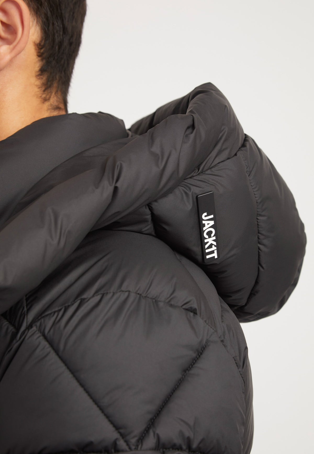 EZ Puffer Racer Jacket Matt Black detail shot by JACK1T