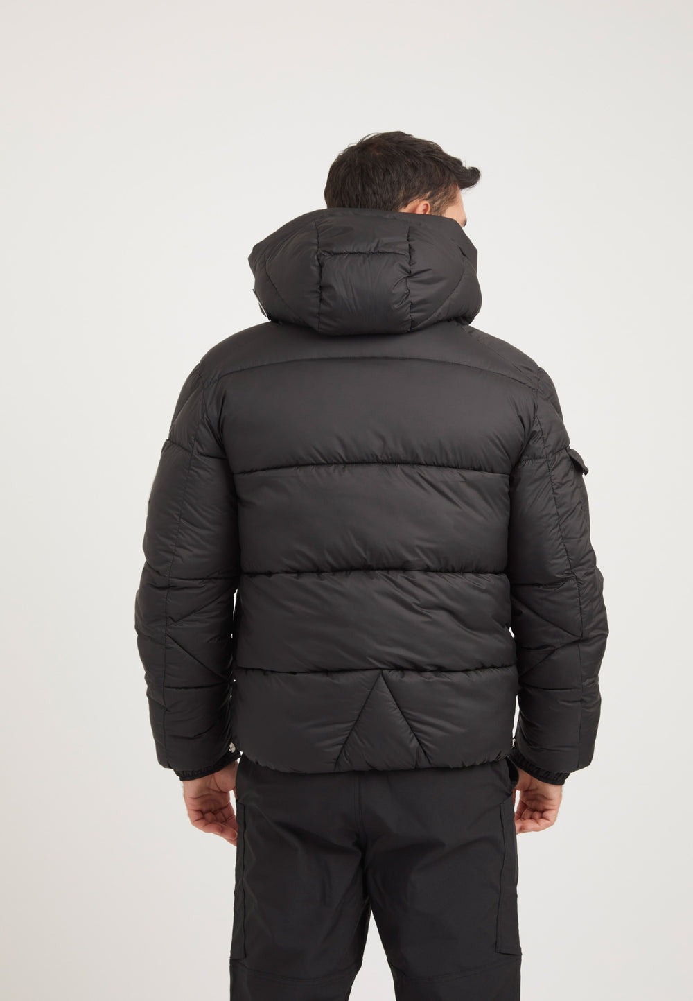 EZ Puffer Racer Jacket Matt Black on model full length by JACK1T