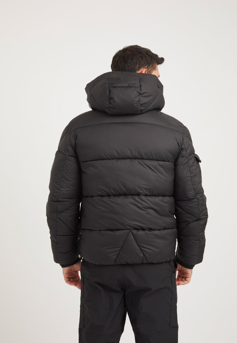 EZ Puffer Racer Jacket Matt Black on model full length by JACK1T