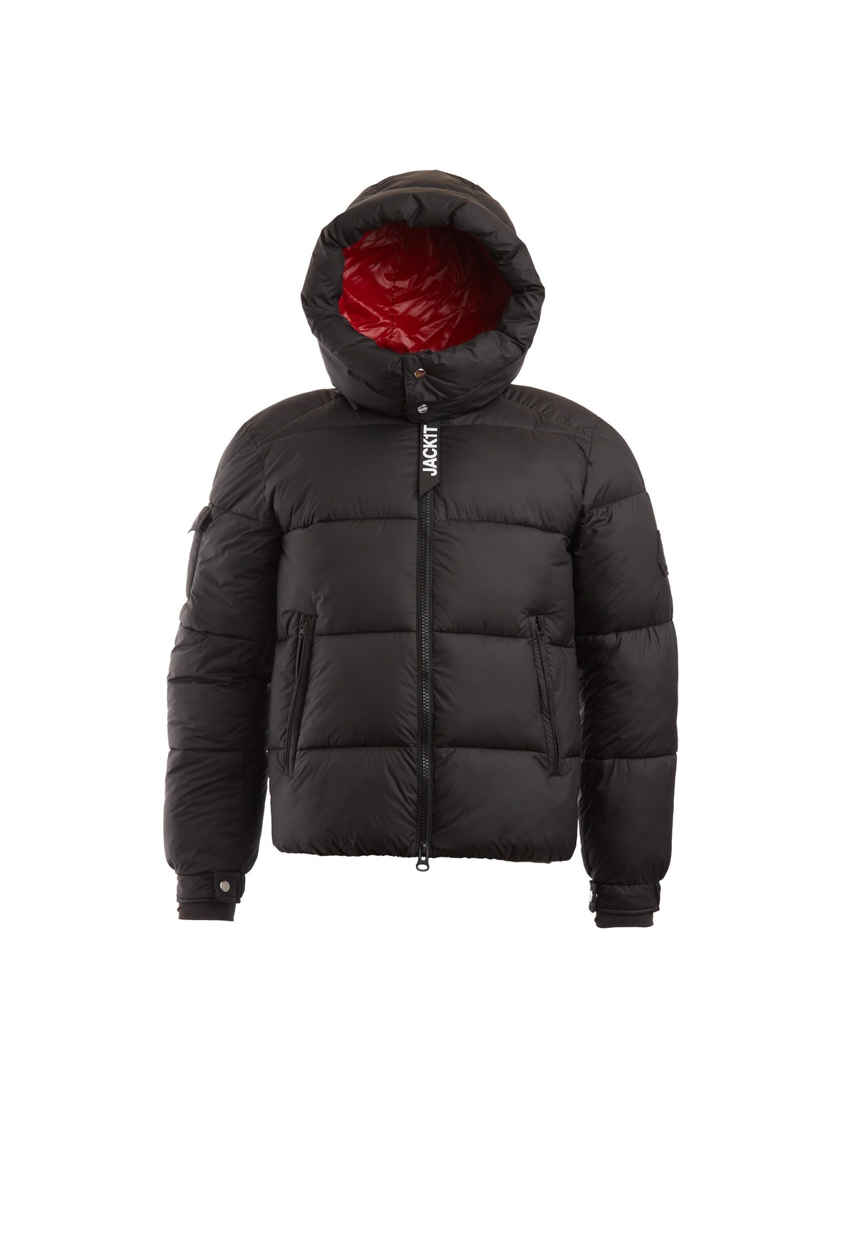 EZ Puffer Racer Jacket Black/Cherry Red flat lay swatch