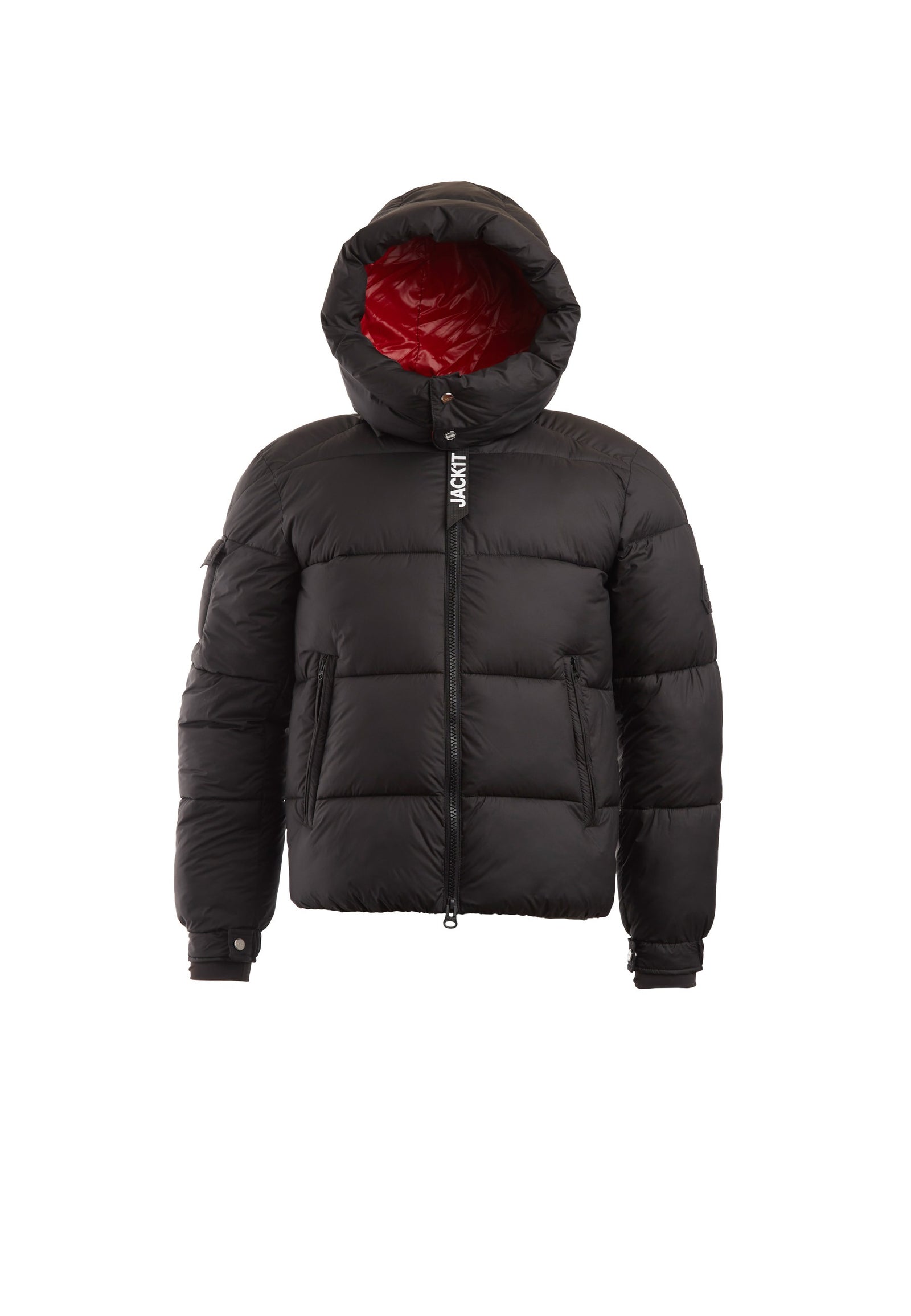 EZ Puffer Racer Jacket Black/Cherry Red flat lay swatch