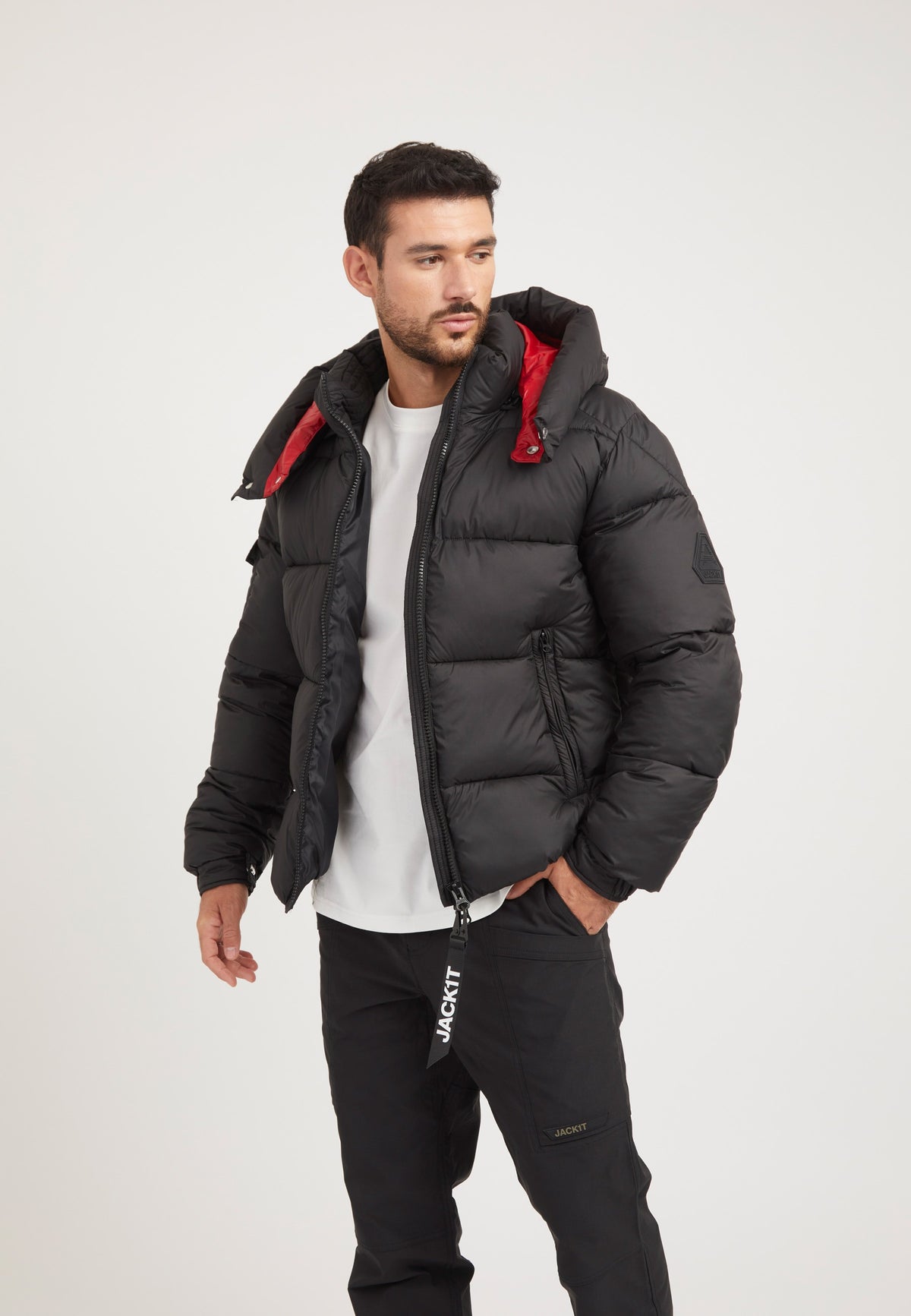 EZ Puffer Racer Jacket Black/Cherry Red styled shot by JACK1T