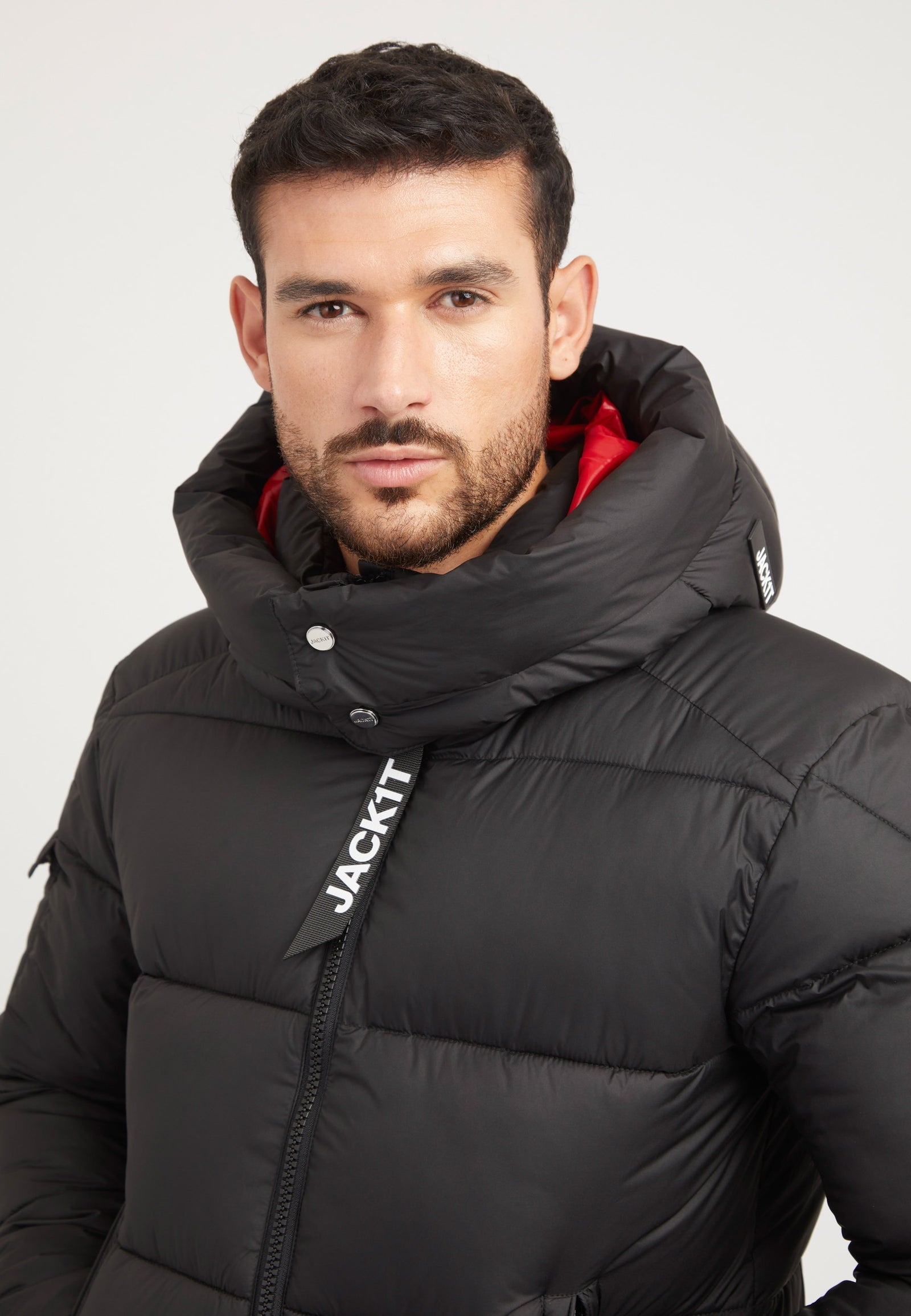EZ Puffer Racer Jacket Black/Cherry Red styled shot by JACK1T