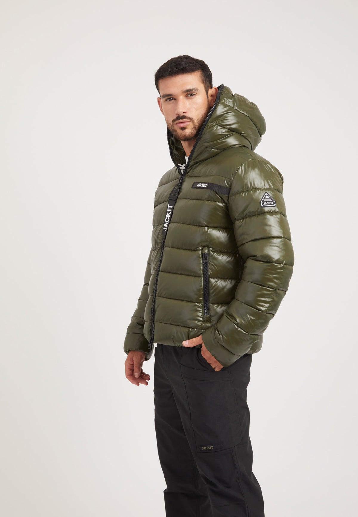 R3D Slick Racer Jacket Olive on model back view by JACK1T