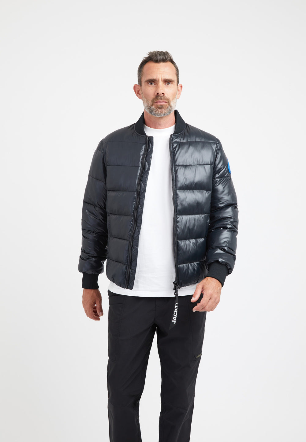Vortex Bomber Jacket Black on model front view by JACK1T