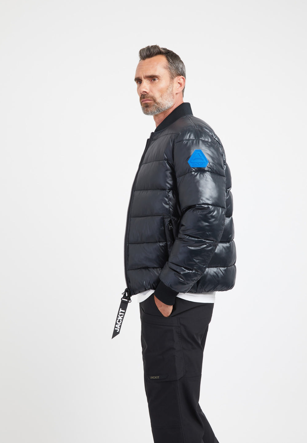 Vortex Bomber Jacket Black on model back view by JACK1T
