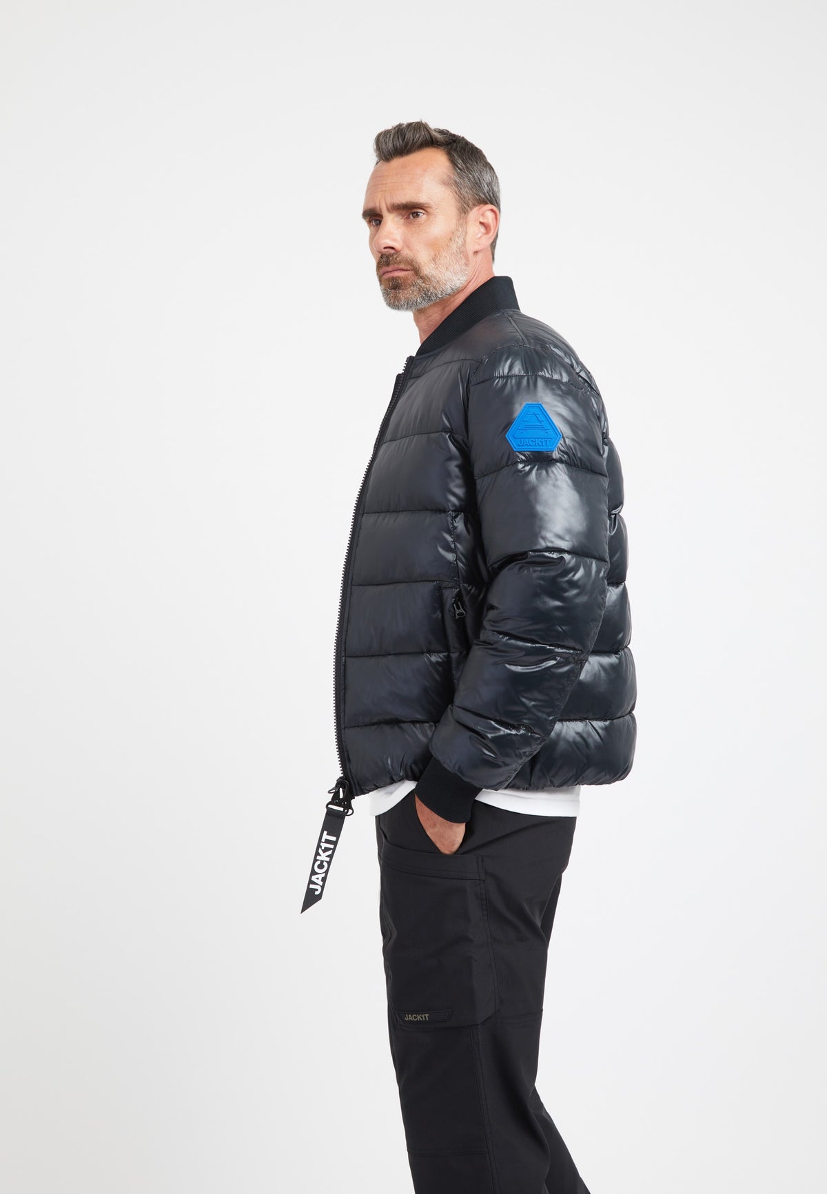 Vortex Bomber Jacket Black on model back view by JACK1T