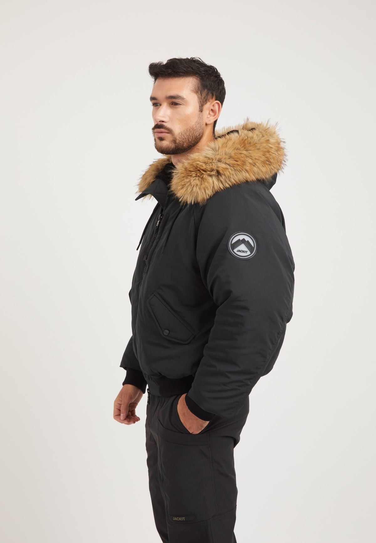 First Rescue Bomber Jacket Black on model back view by JACK1T