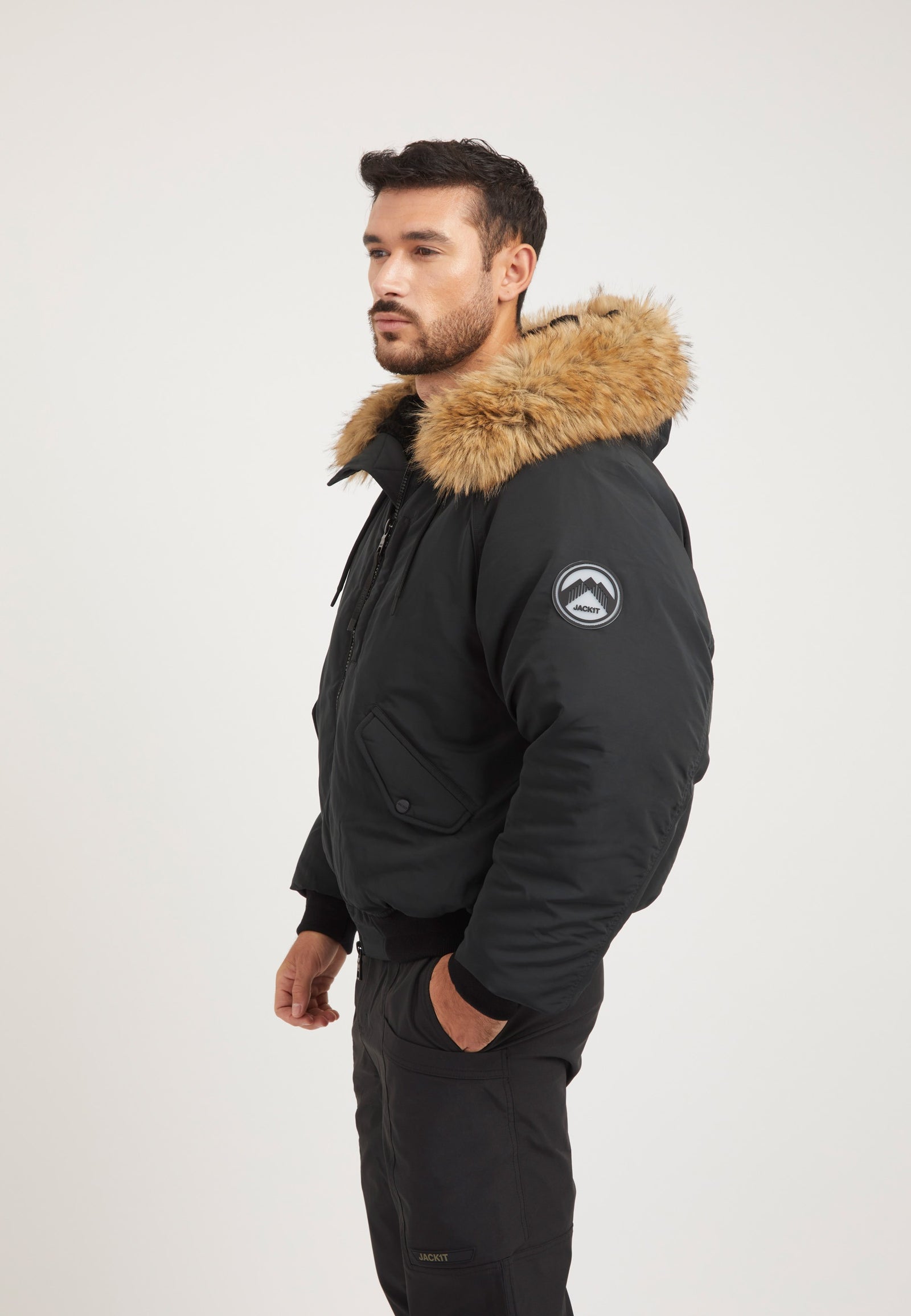 First Rescue Bomber Jacket Black on model back view by JACK1T