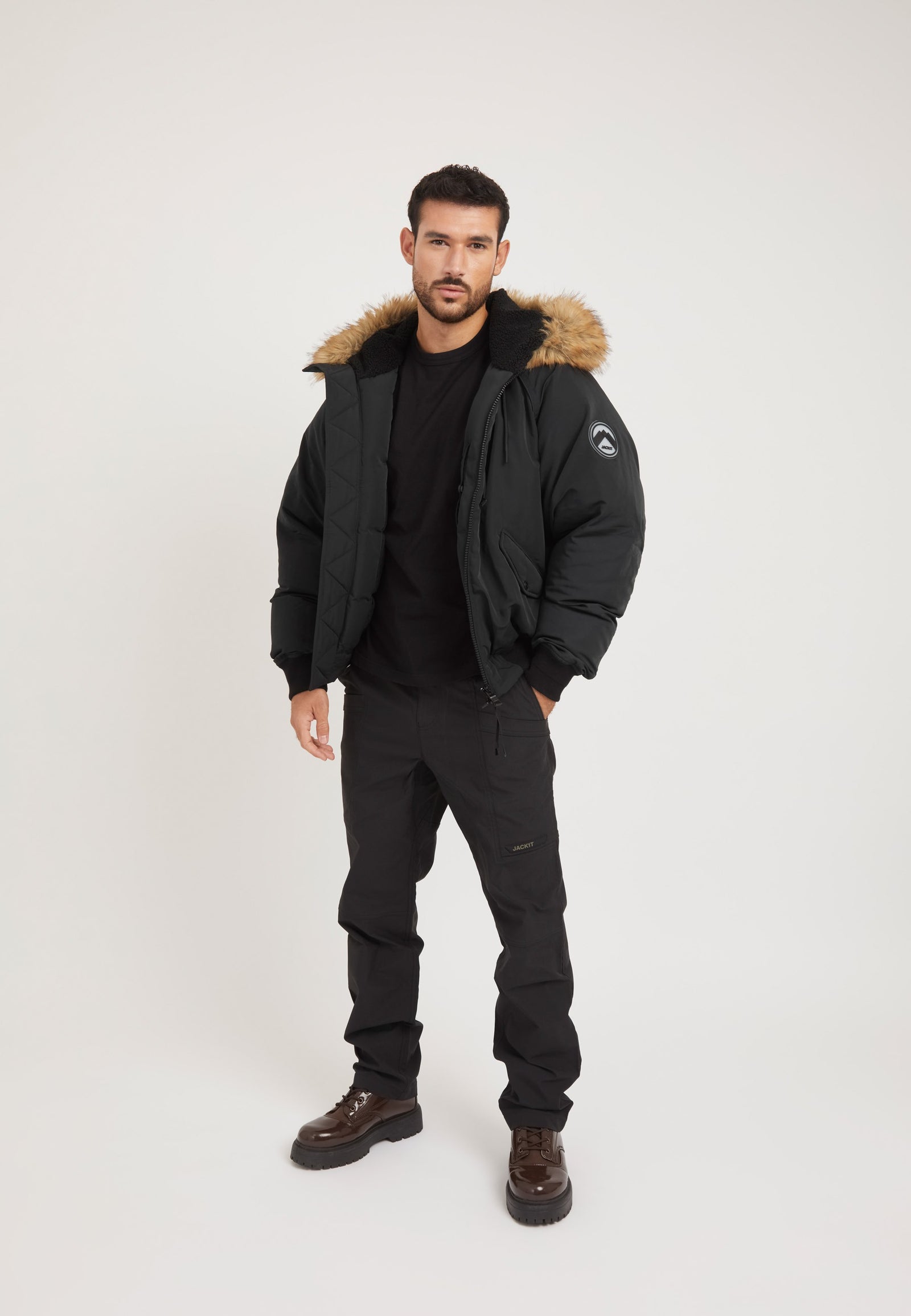 First Rescue Bomber Jacket Black on model detail by JACK1T