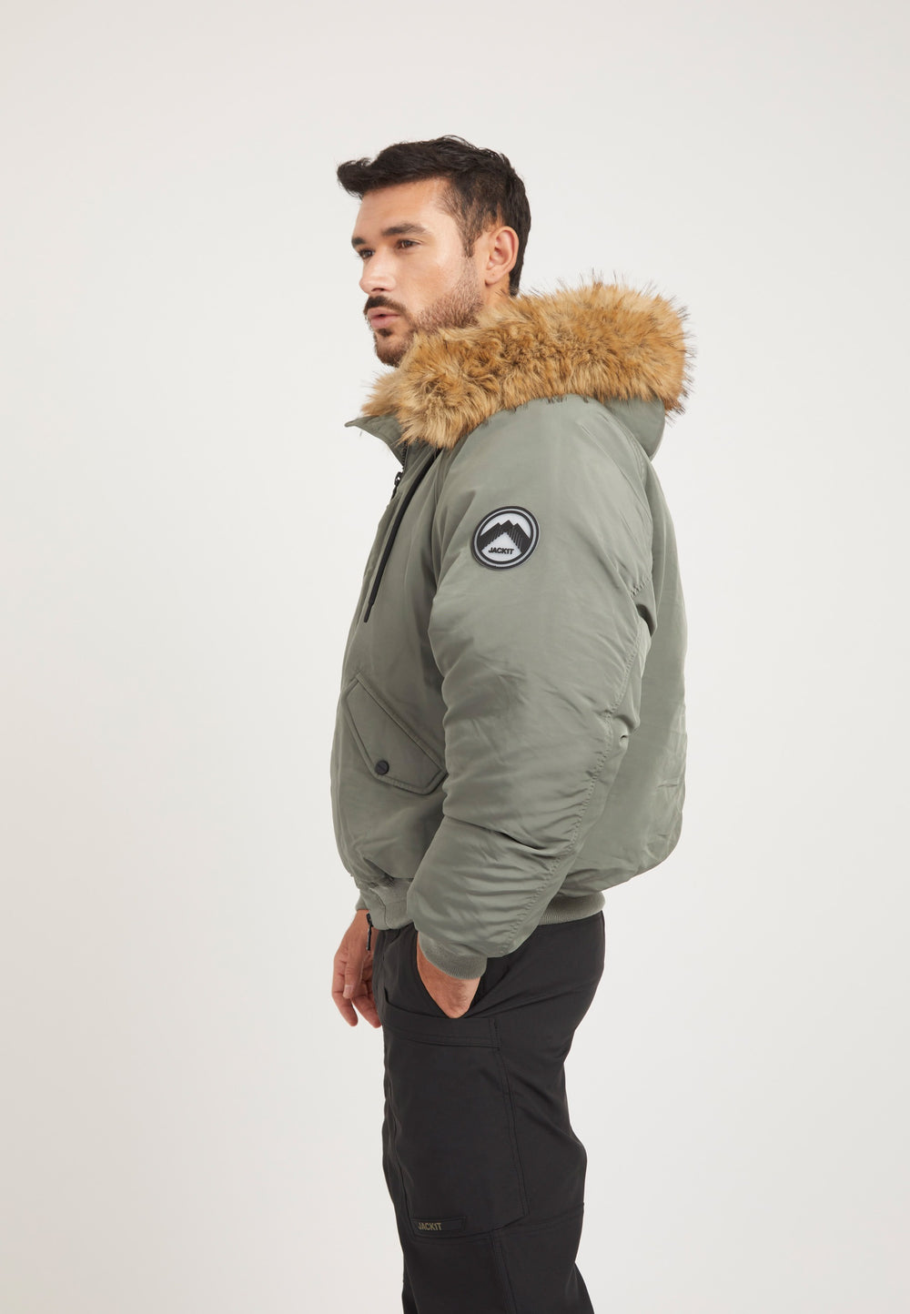 First Rescue Bomber Jacket Olive on model back view by JACK1T