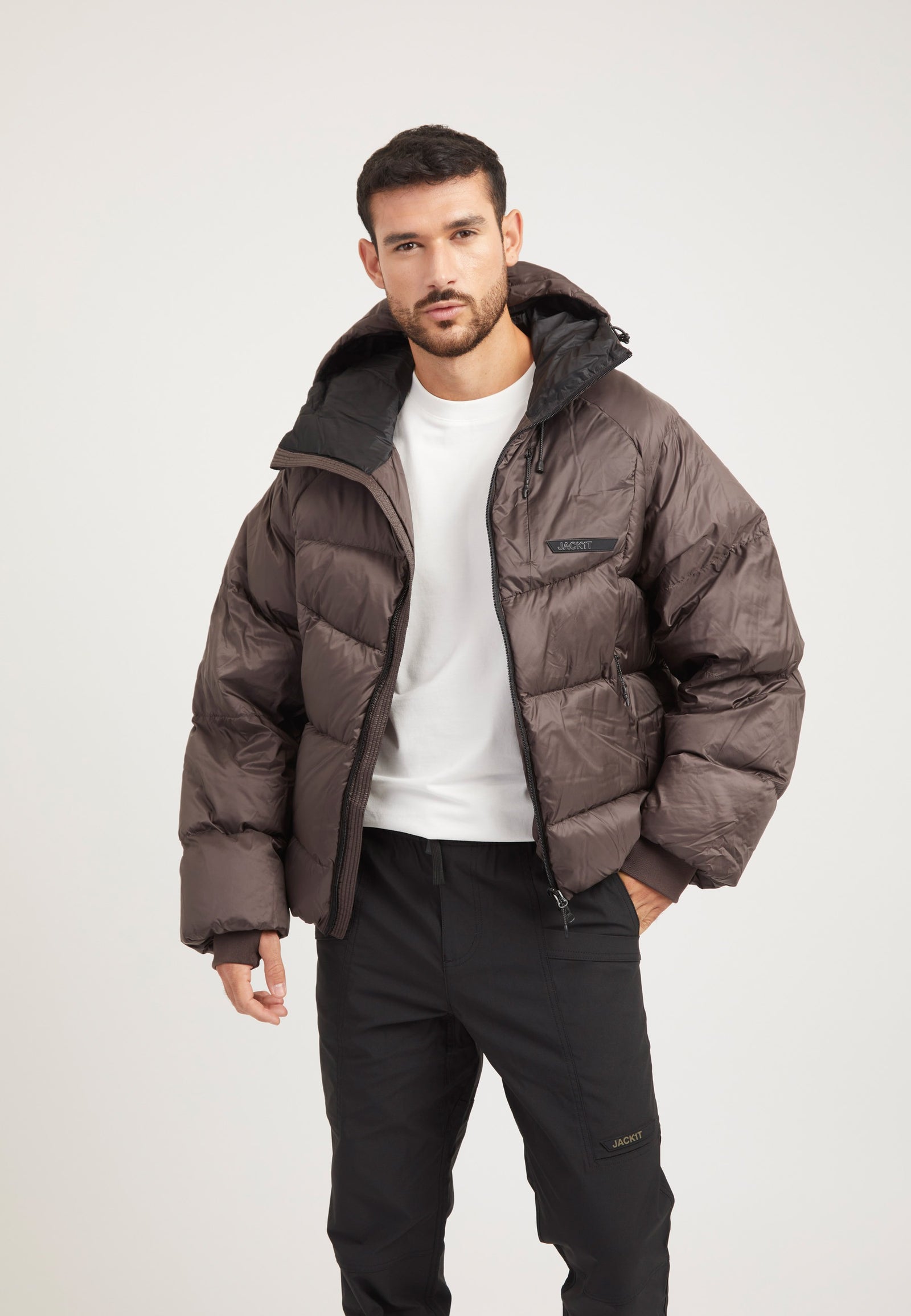 Bubble Jacket Mid Brown styled shot by JACK1T