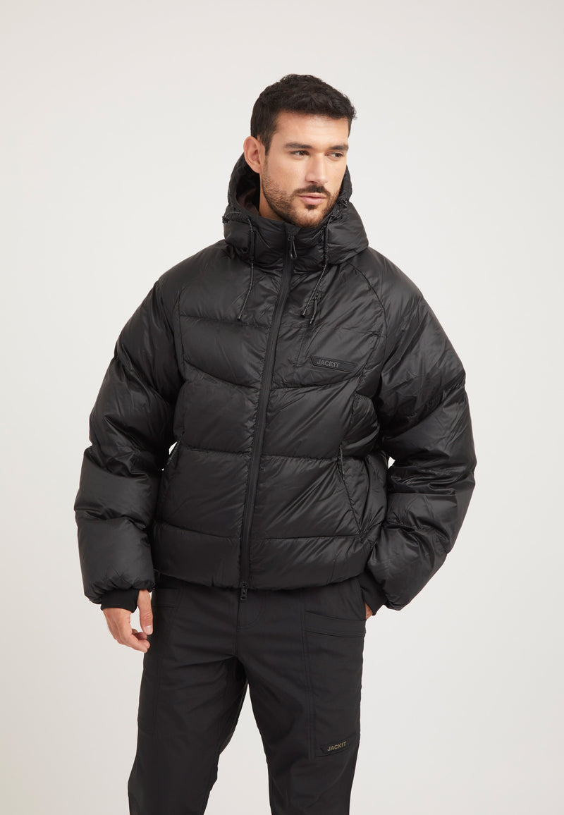 Bubble Jacket Black on model front view by JACK1T