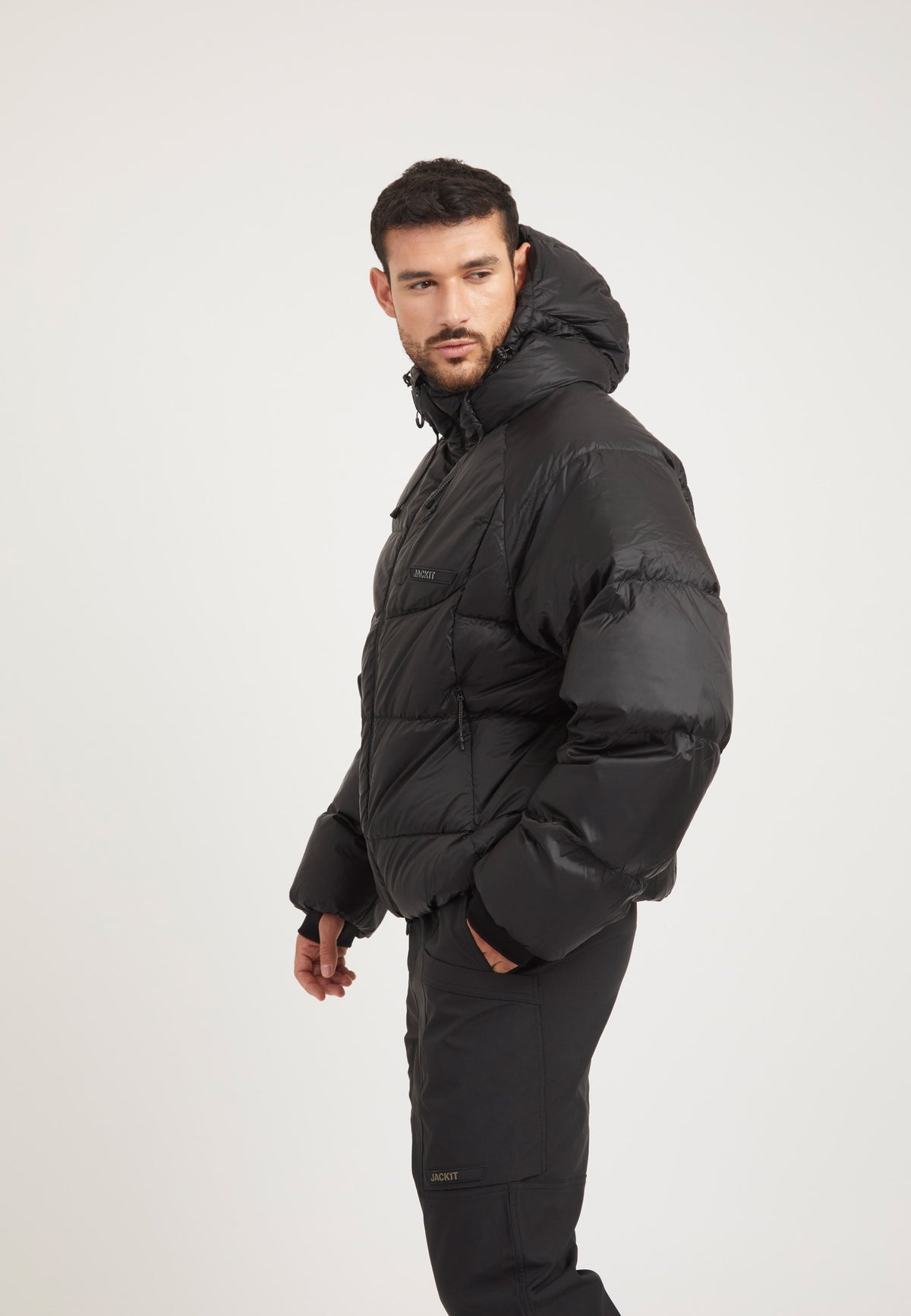Bubble Jacket Black on model back view by JACK1T