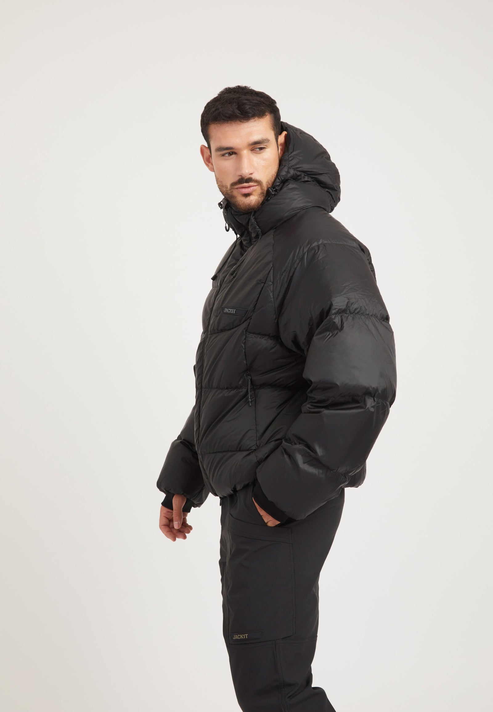 Bubble Jacket Black on model back view by JACK1T