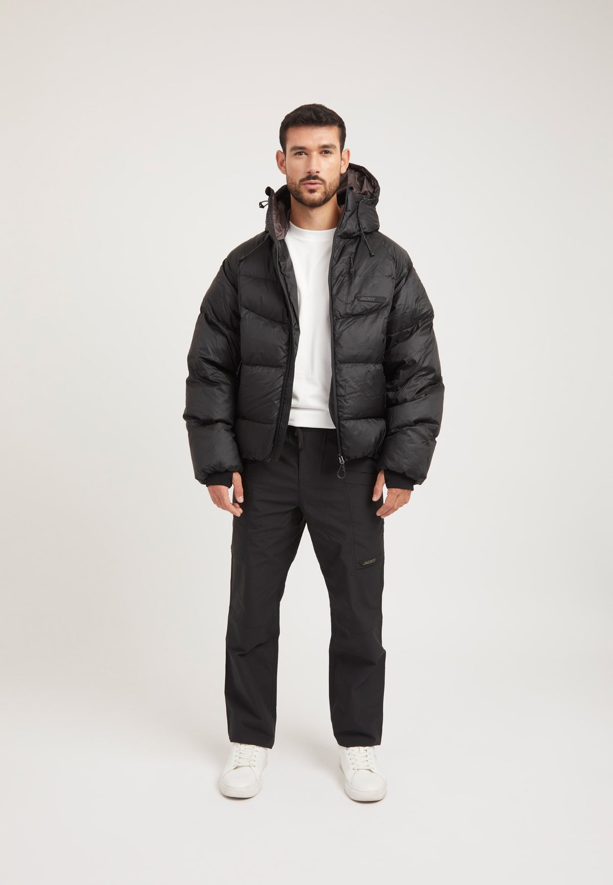 Bubble Jacket Black on model detail by JACK1T