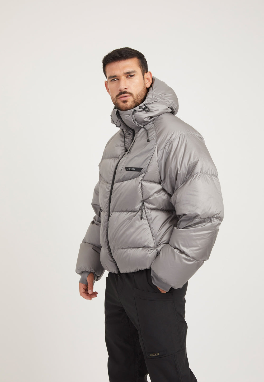 Bubble Jacket Grey on model back view by JACK1T