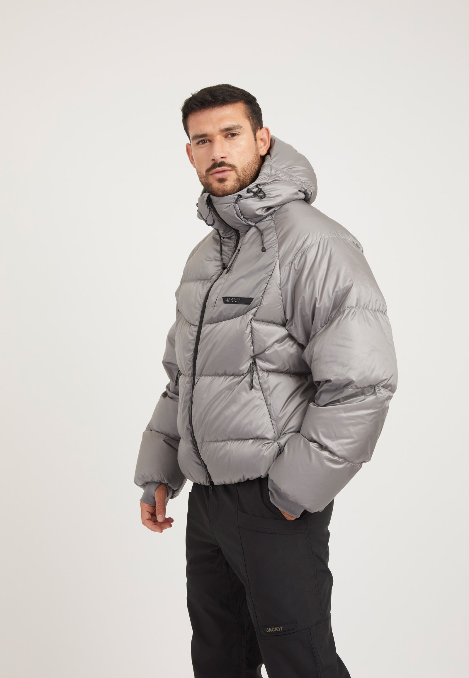 Bubble Jacket Grey on model back view by JACK1T