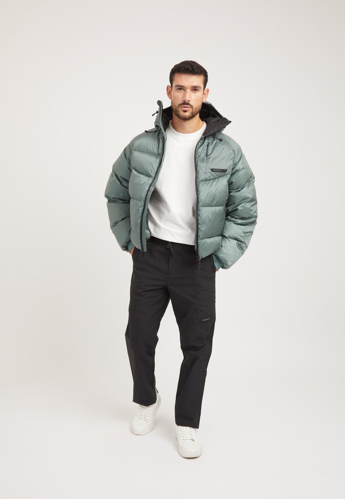 Bubble Jacket Green on model detail by JACK1T