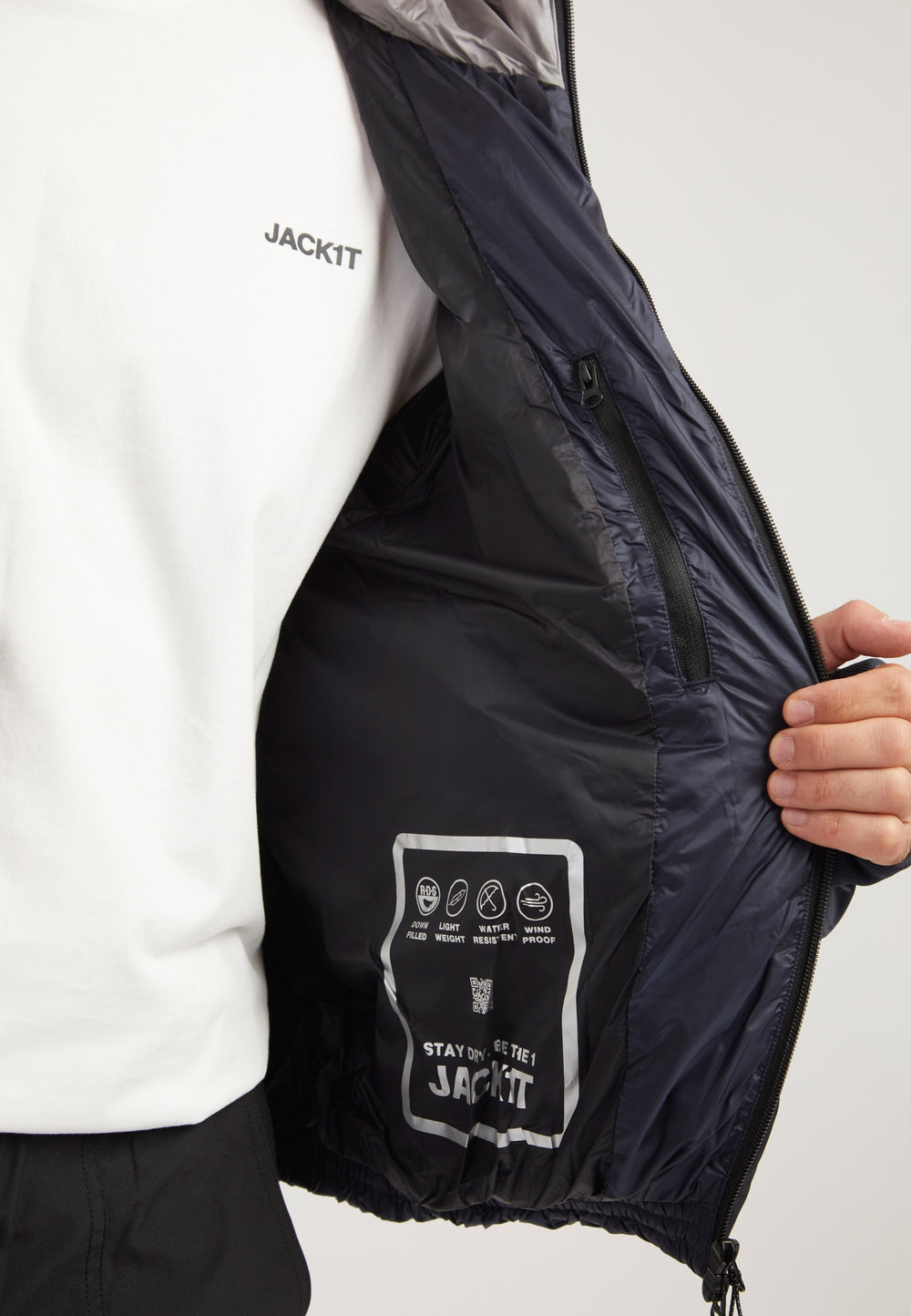 Bubble Jacket Navy detail shot by JACK1T