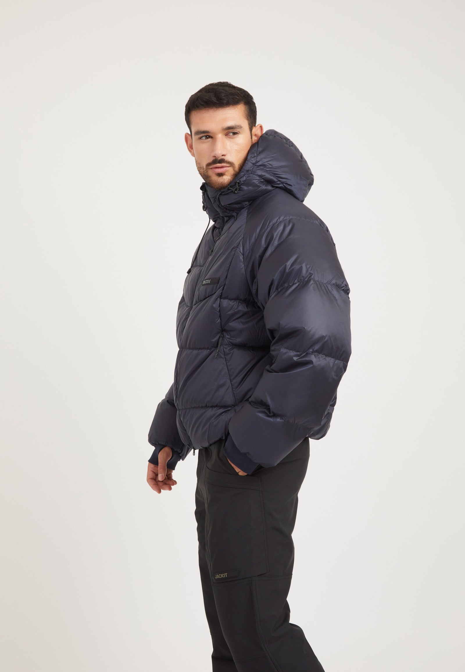 Bubble Jacket Navy on model back view by JACK1T