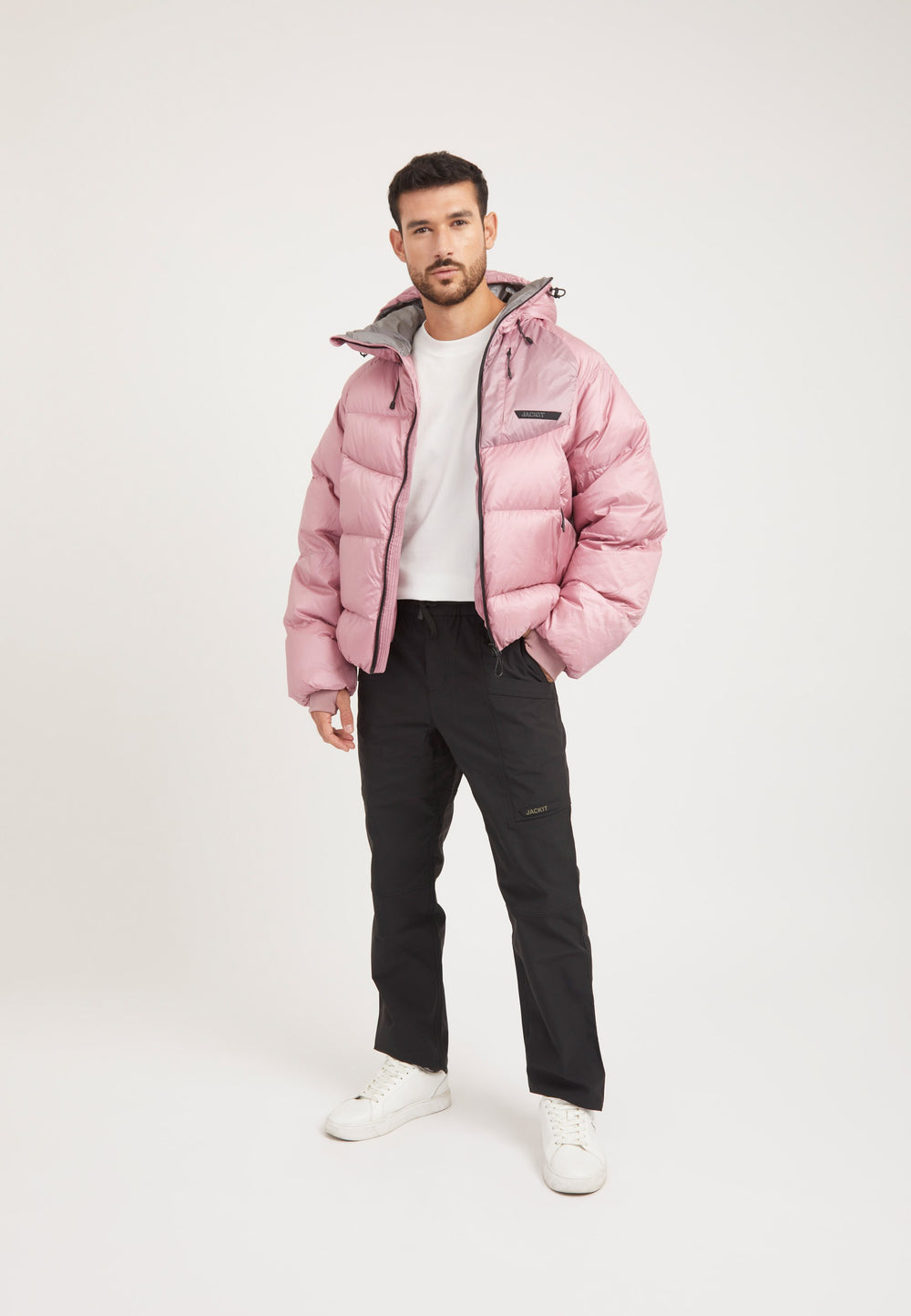 Bubble Jacket Pink on model detail by JACK1T