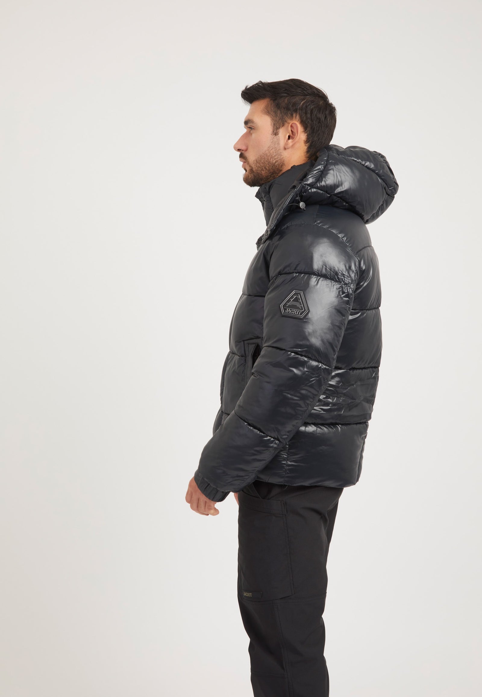 EZ Placket Racer Jacket Black on model back view by JACK1T