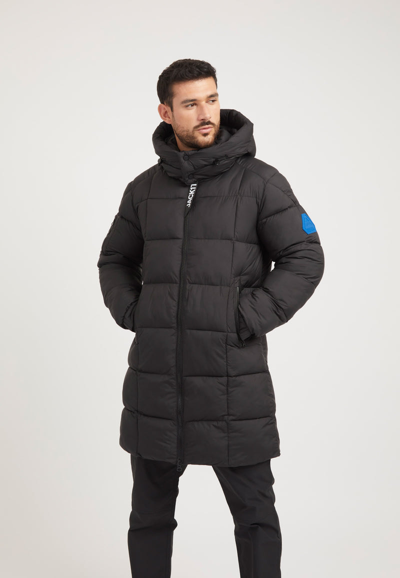 EZ Boxed Coat Matt Black on model front view by JACK1T