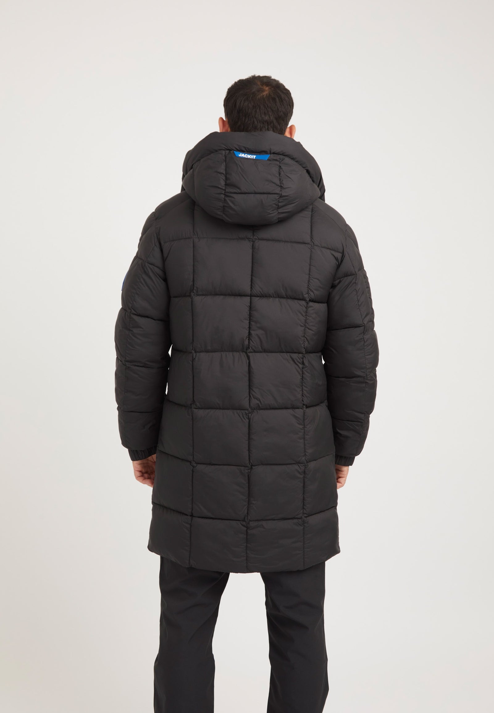 EZ Boxed Coat Matt Black on model full length by JACK1T