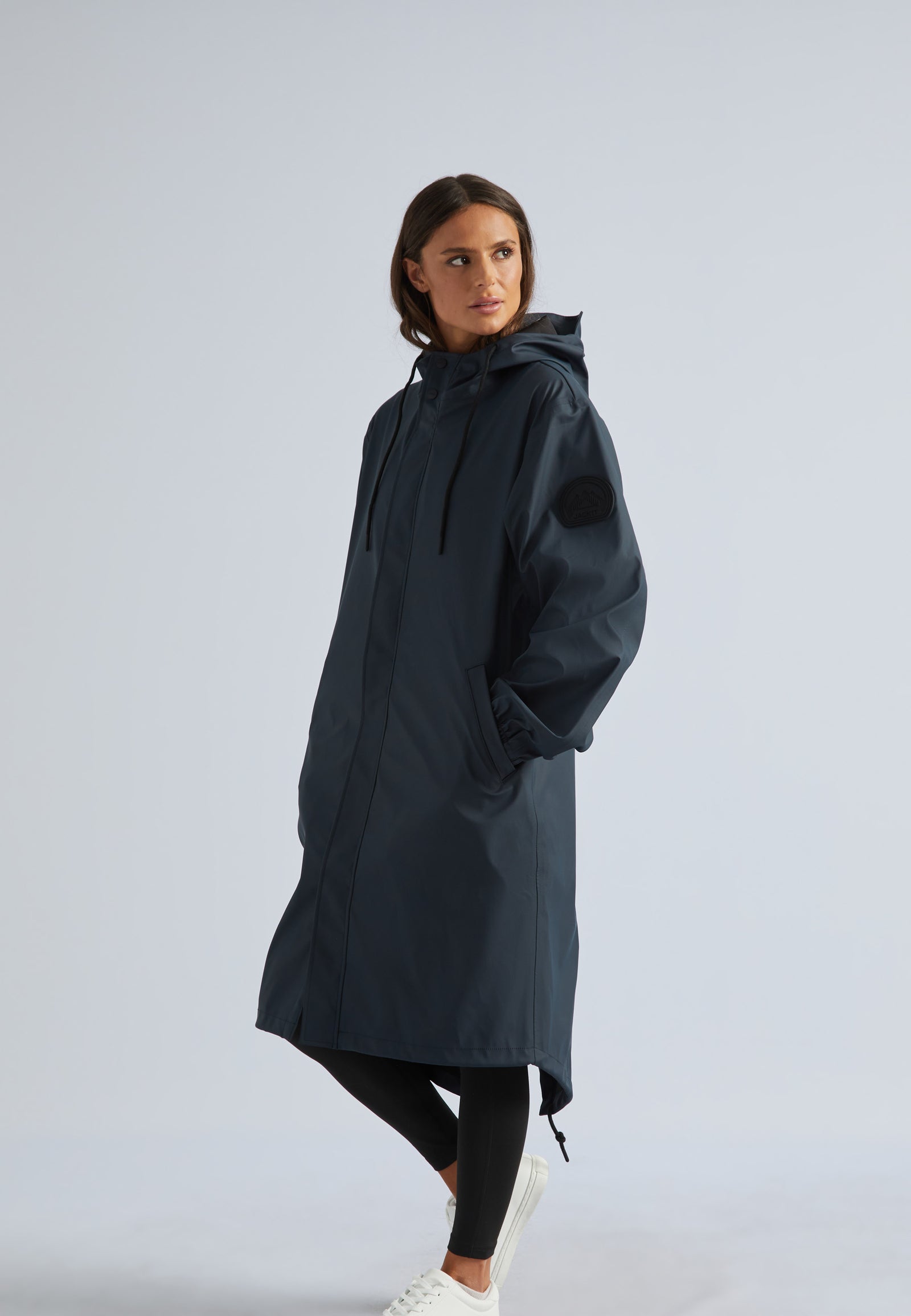 Long navy raincoat online