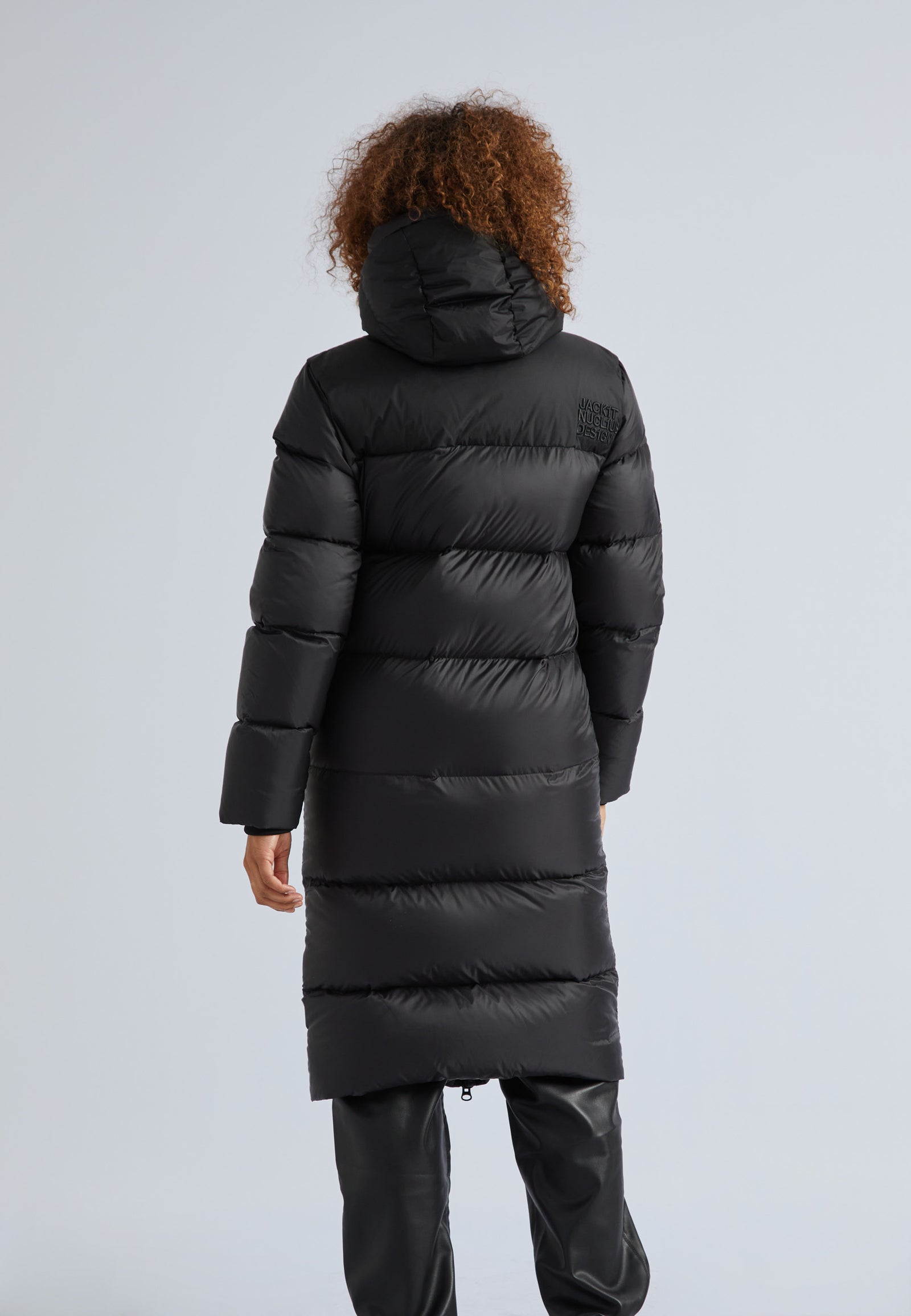 Matte black coat with fur hood sale