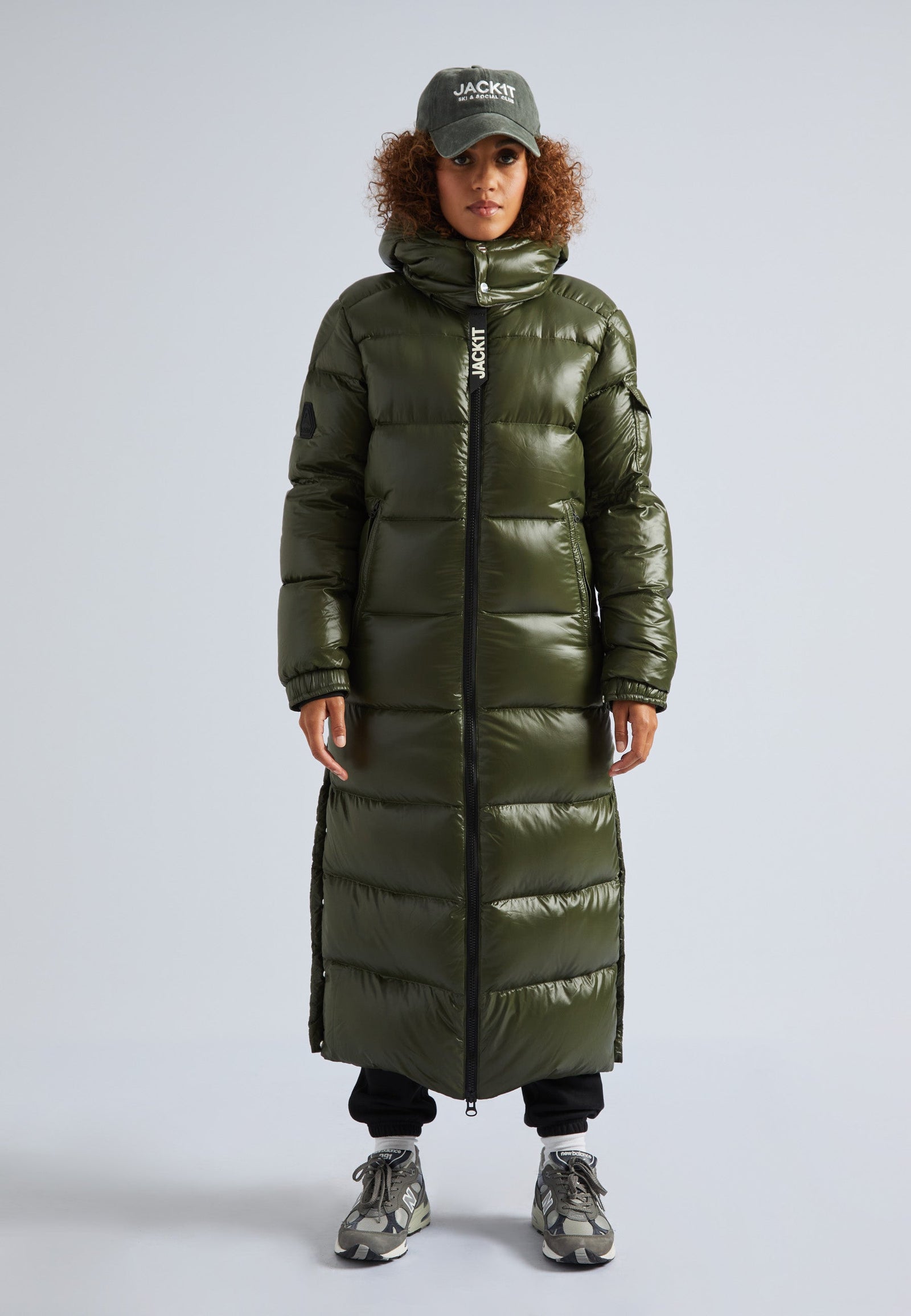 EZ Slick Puffer Hooded Ultra Long Jacket Olive by JACK1T