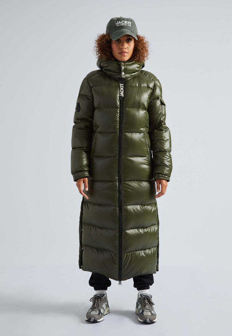 EZ Slick Puffer Hooded Ultra Long Jacket Olive by JACK1T