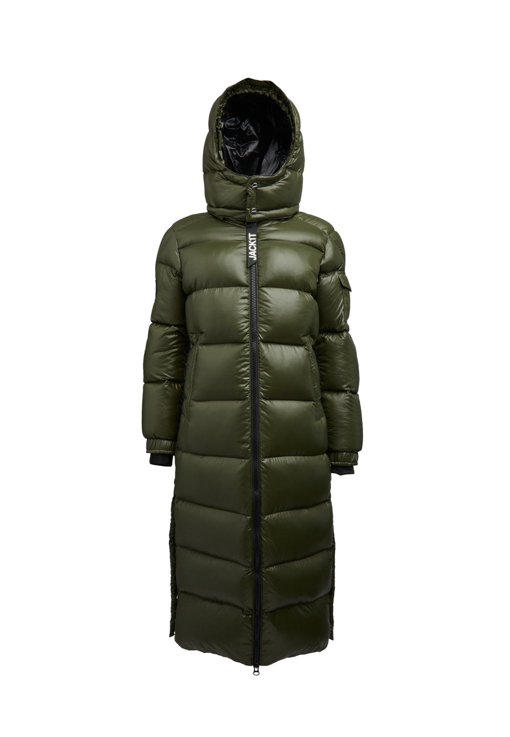 EZ Slick Puffer Hooded Ultra Long Jacket flat lay swatch