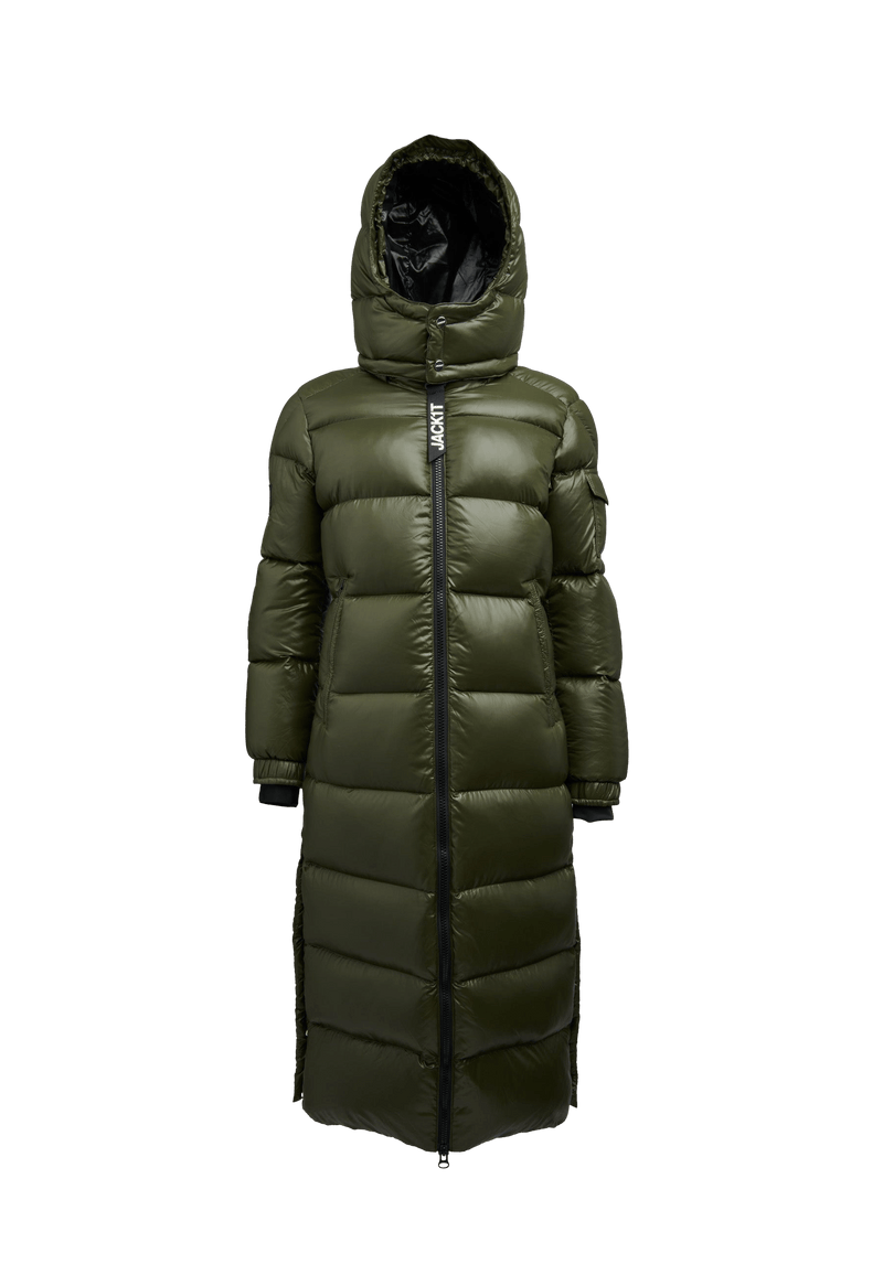 EZ Slick Puffer Hooded Ultra Long Jacket flat lay swatch